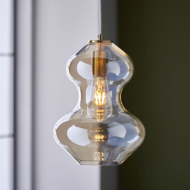 Endon-106681 - Kelda - Satin Brass Pendant with Champagne Lustre Glass