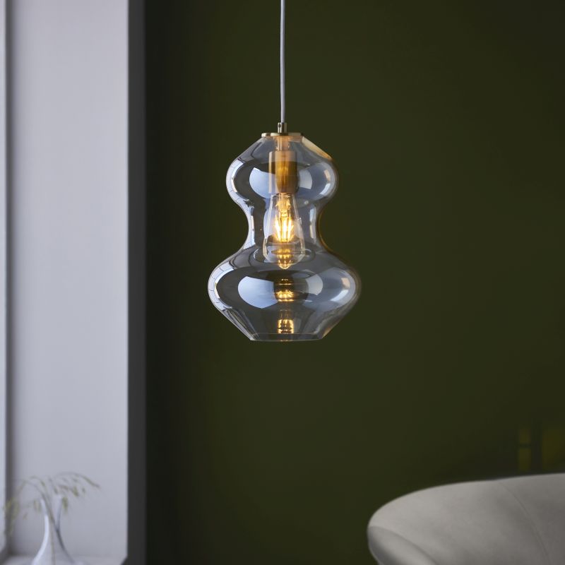 Endon-106681 - Kelda - Satin Brass Pendant with Champagne Lustre Glass