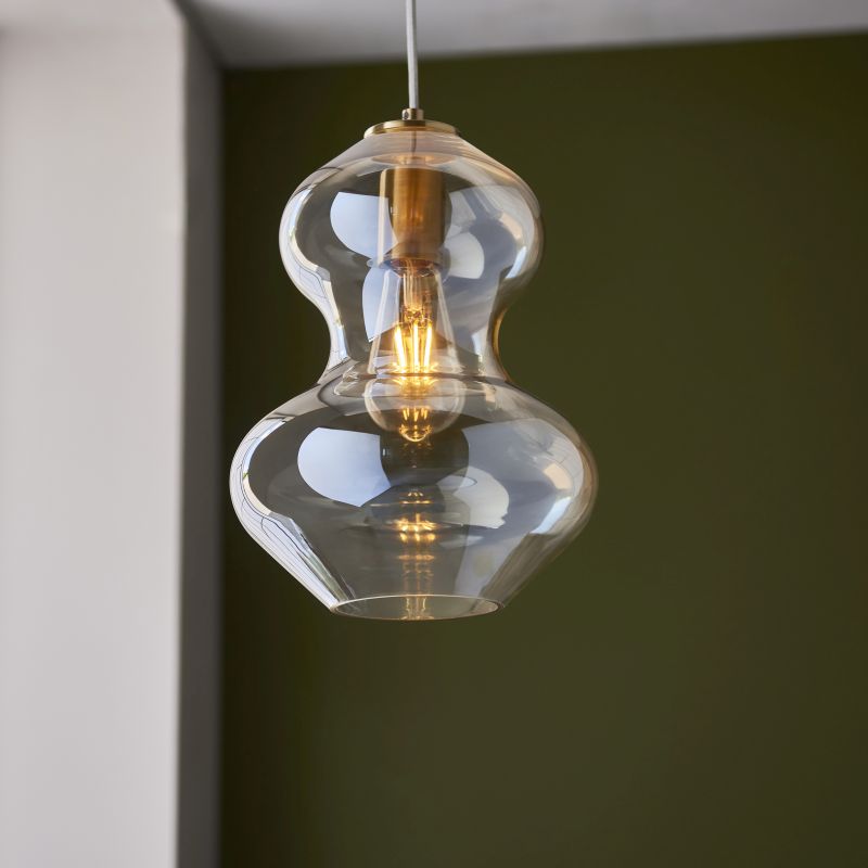 Endon-106681 - Kelda - Satin Brass Pendant with Champagne Lustre Glass