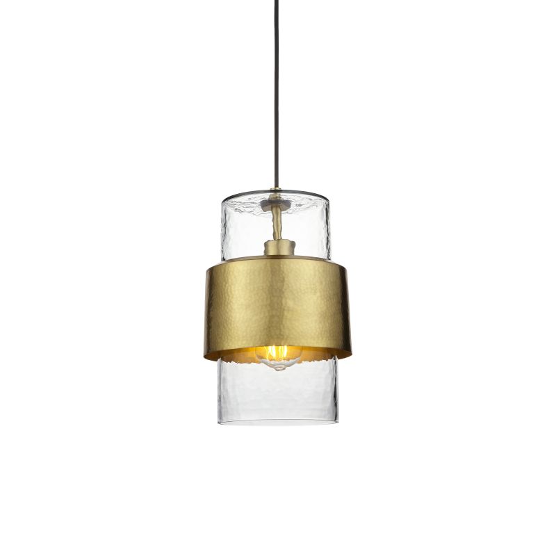Ambience-71726 - Lotus - Hammered Brass Pendant with Textured Clear Glass
