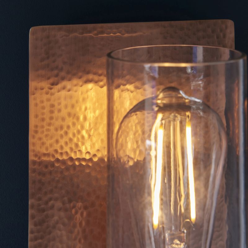 Ambience-71727 - Lotus - Hammered Copper Wall Lamp with Textured Clear Glass