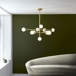 Turno - Satin Brass 10 Light Centre Fitting with Gloss White Glasses Turno - Satin Brass 10 Light Centre Fitting with Gloss White Glasses