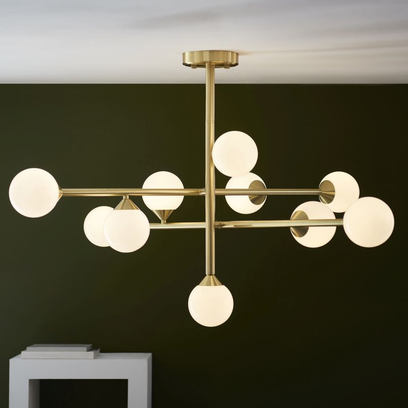 Ambience-106754 - Turno - Satin Brass 10 Light Centre Fitting with Gloss White Glasses