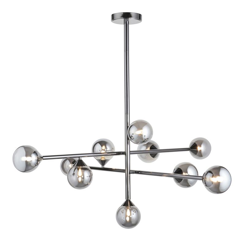 Ambience-106755 - Turno - Black Chrome 10 Light Centre Fitting with Smoked Mirror Glasses