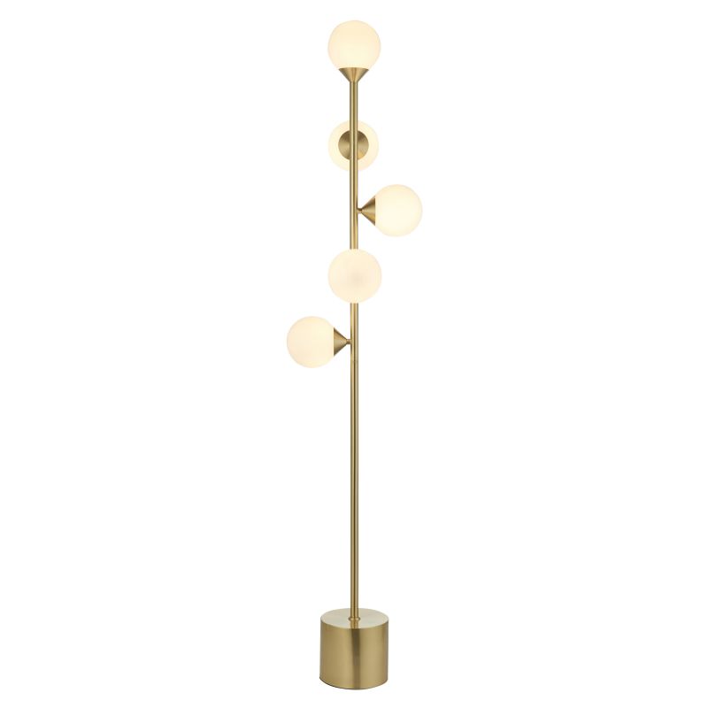 Ambience-71731 - Turno - Satin Brass 5 Light Floor Lamp with Gloss White Glasses