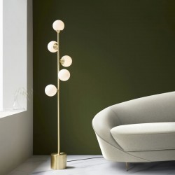 Turno - Satin Brass 5 Light Floor Lamp with Gloss White Glasses Turno - Satin Brass 5 Light Floor Lamp with Gloss White Glasses
