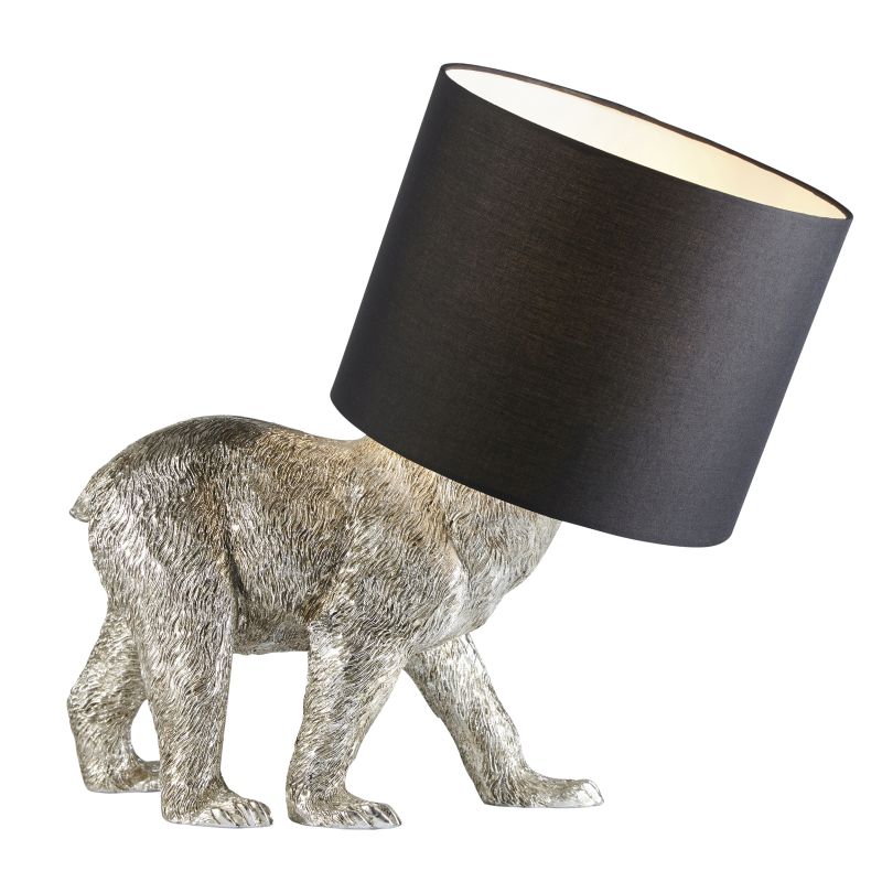 Endon-106788 - Barack Bear - Vintage Bear Silver Table Lamp with Black Shade