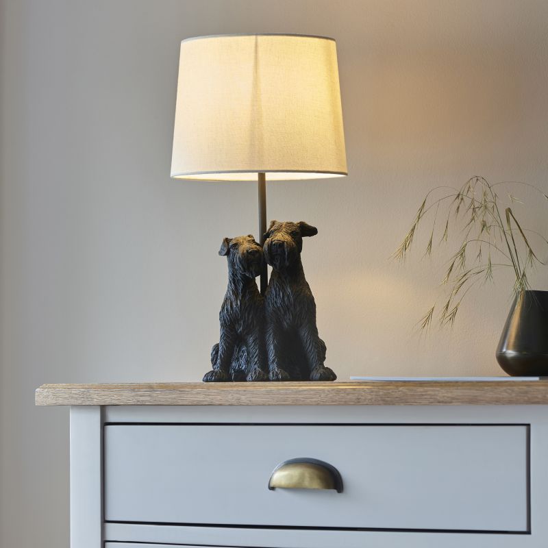 Endon-106794 - Westie - Matt Black Dogs Table Lamp with Natural Linen Shade