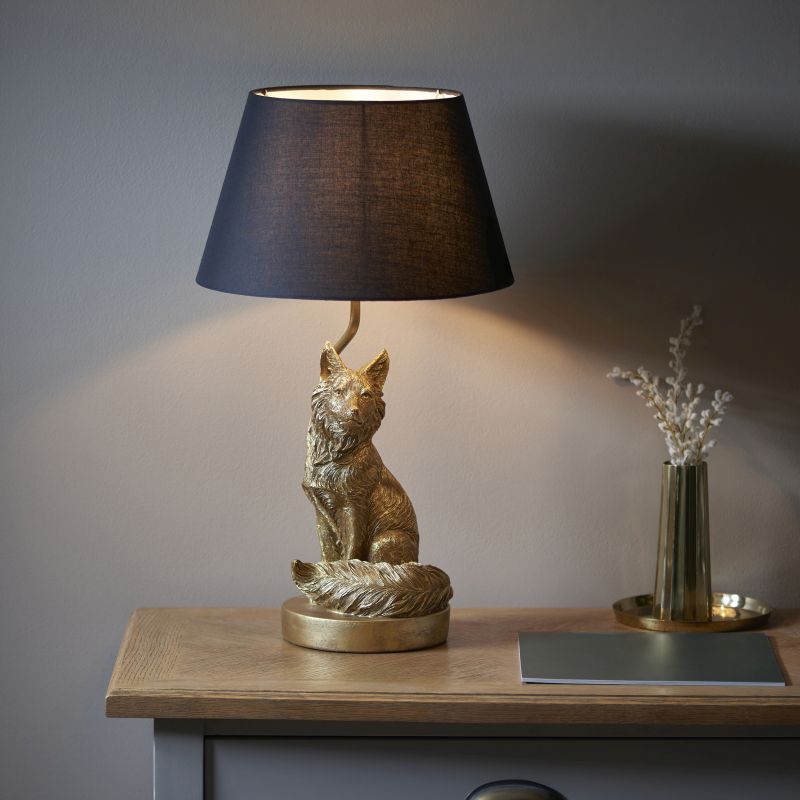Endon-106796 - Fox - Vintage Fox Gold Table Lamp with Black Shade