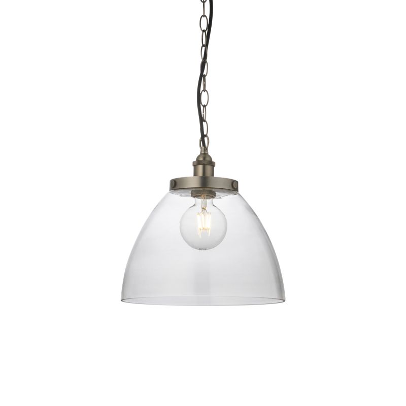 Endon-106896 - Hansen - Brushed Silver Pendant with Clear Glass Ø 33 cm