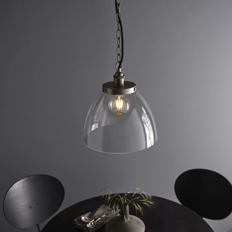Endon-106896 - Hansen - Brushed Silver Pendant with Clear Glass Ø 33 cm