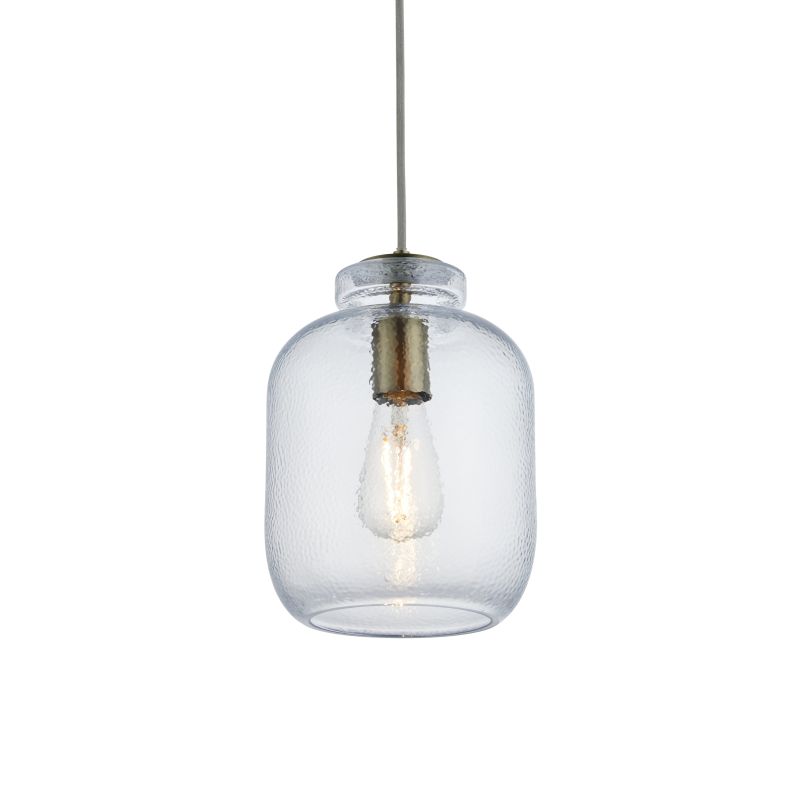 Endon-106923 - Lyra - Antique Brass Pendant with Clear Textured Glass