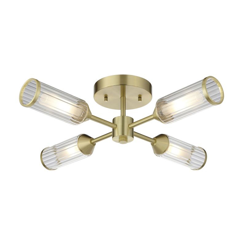 Ambience-71734 - Avalon - Satin Brass 4 Light Flush with Ribbed Glass