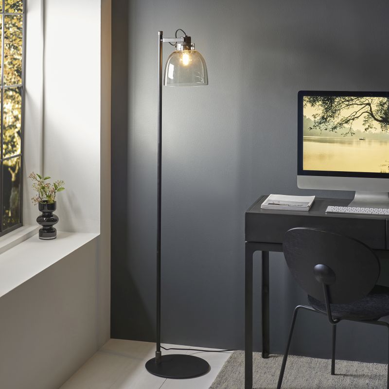 Ambience-107013 - Inspire - Black Chrome Floor Lamp with Smoked Grey Tinted Glass