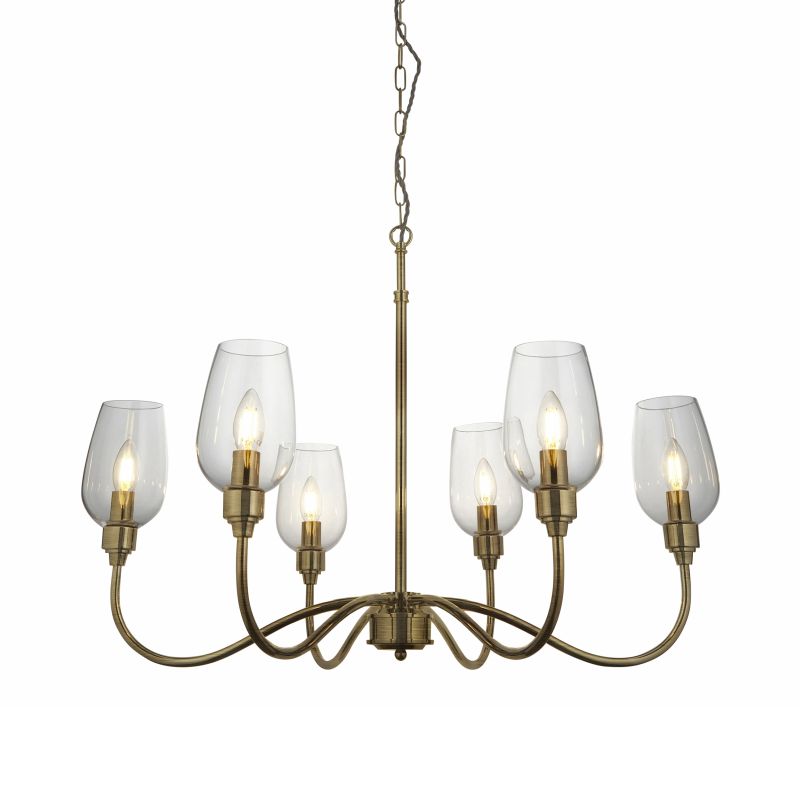 Ambience-71740 - Astrid - Antique Brass 6 Light Centre Fitting with Clear Glasses