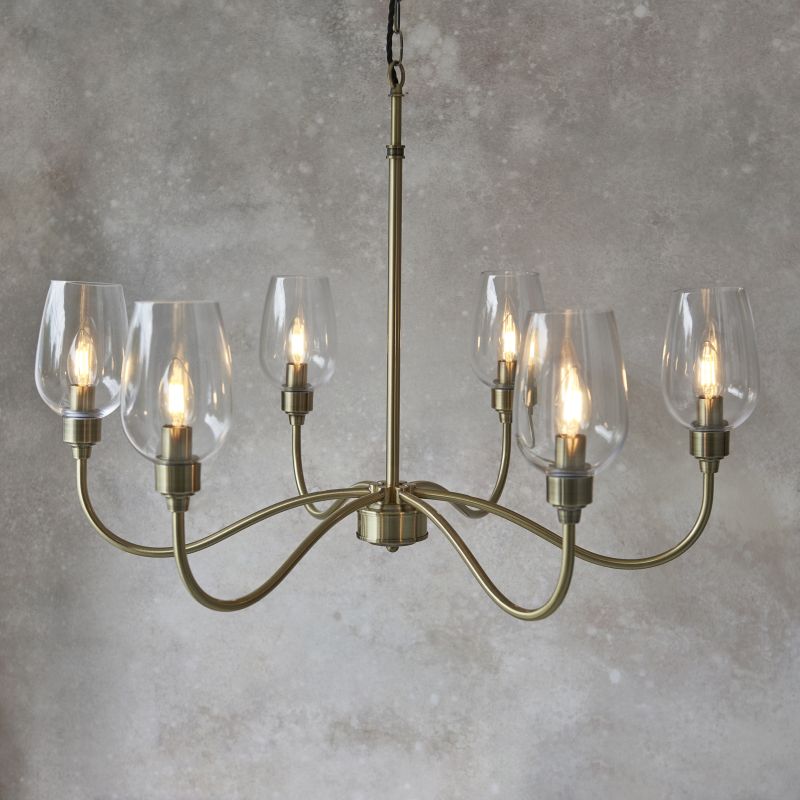 Ambience-71740 - Astrid - Antique Brass 6 Light Centre Fitting with Clear Glasses