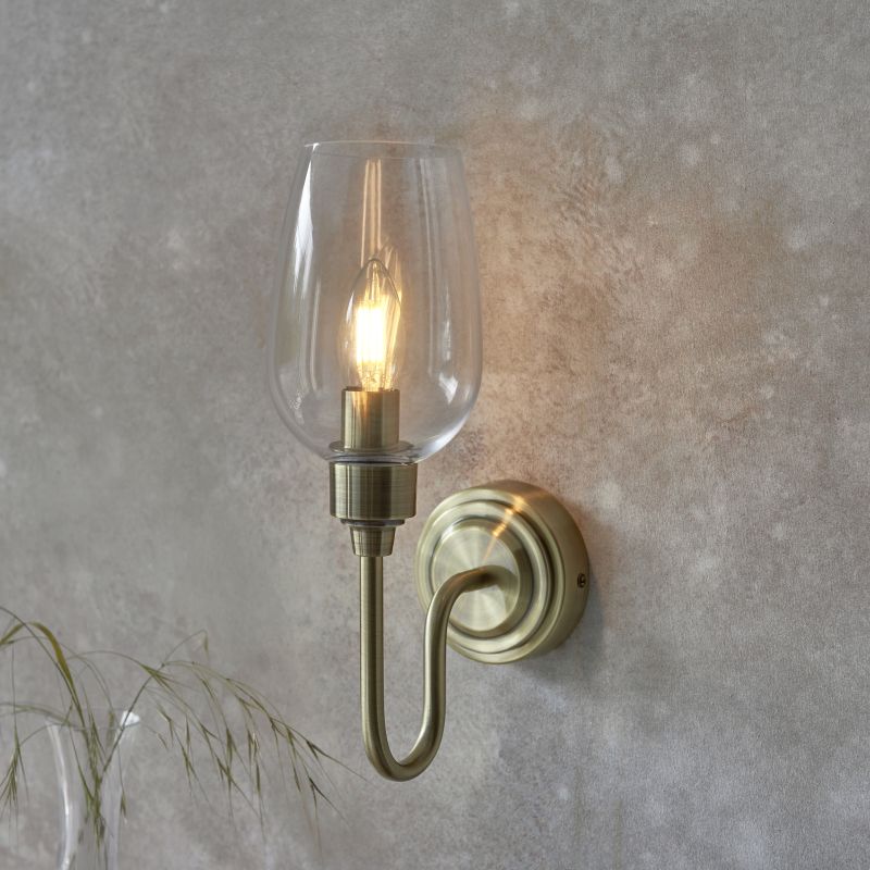 Ambience-71741 - Astrid - Antique Brass Wall Lamp with Clear Glass