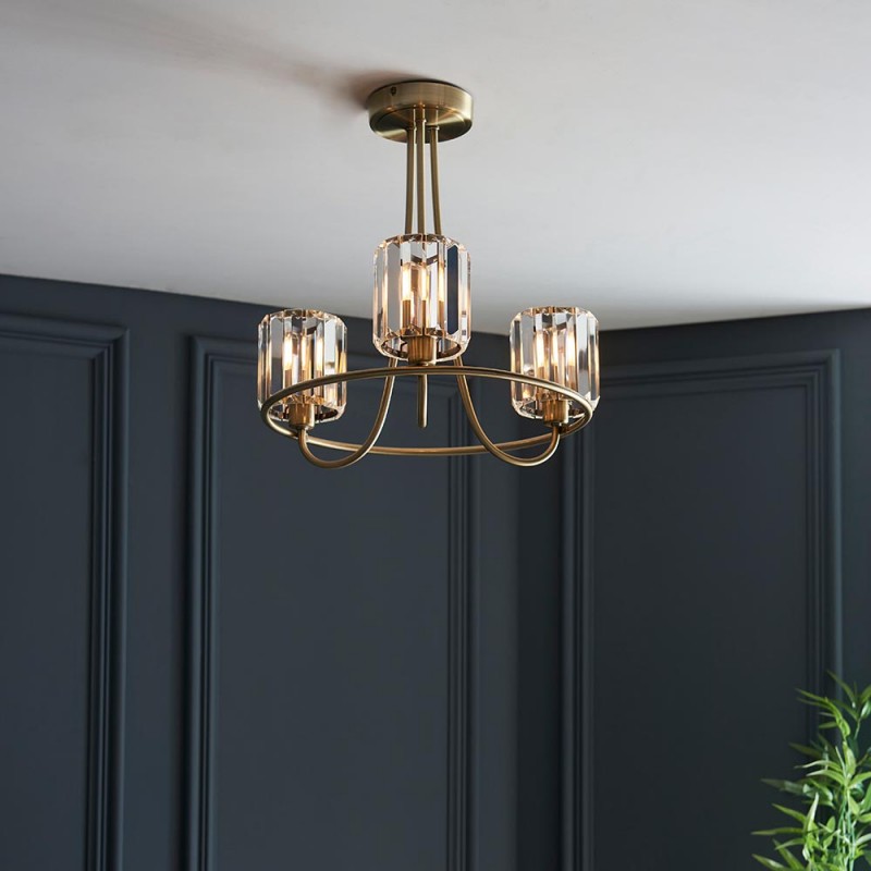 Endon-107801 - Berenice - Antique Brass 3 Light Centre Fitting with Crystal