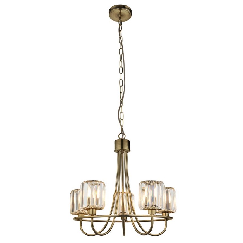 Endon-107802 - Berenice - Antique Brass 5 Light Centre Fitting with Crystal