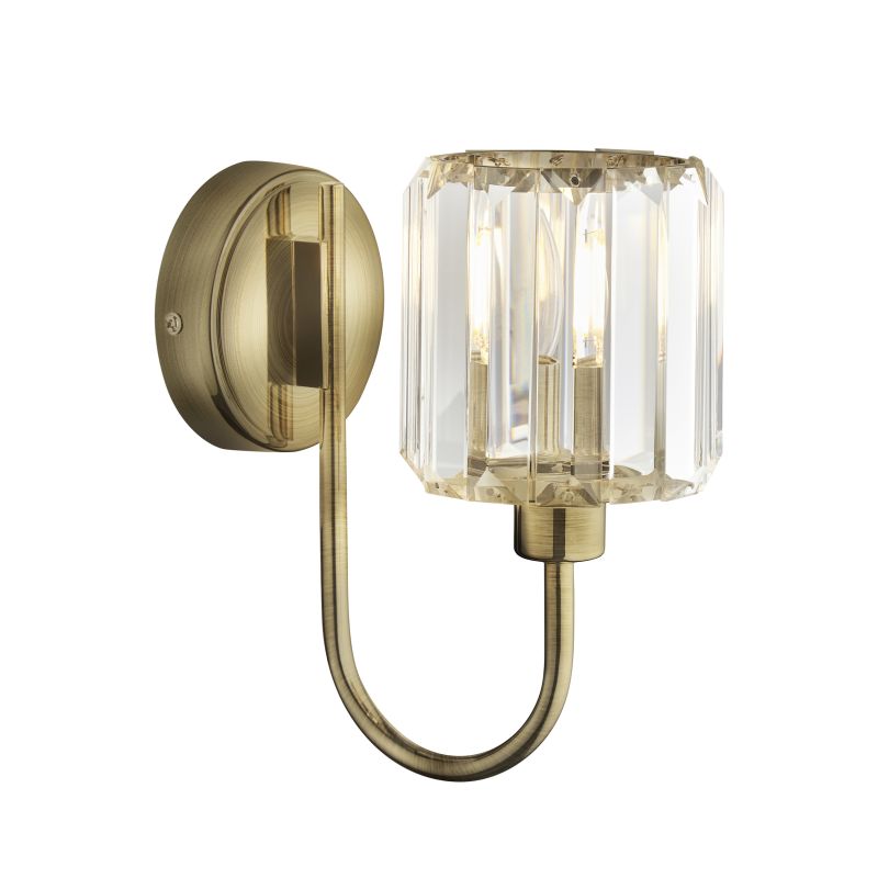 Endon-107803 - Berenice - Antique Brass Wall Lamp with Crystal