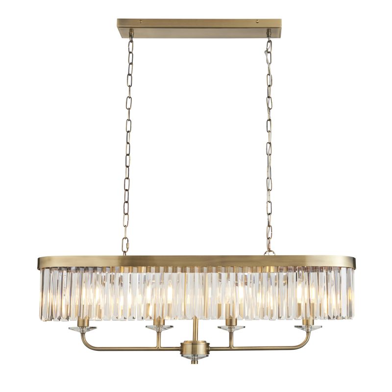 Ambience-110539 - Mephisto - Antique Brass 4 Light over Island Fitting with Clear Crystal