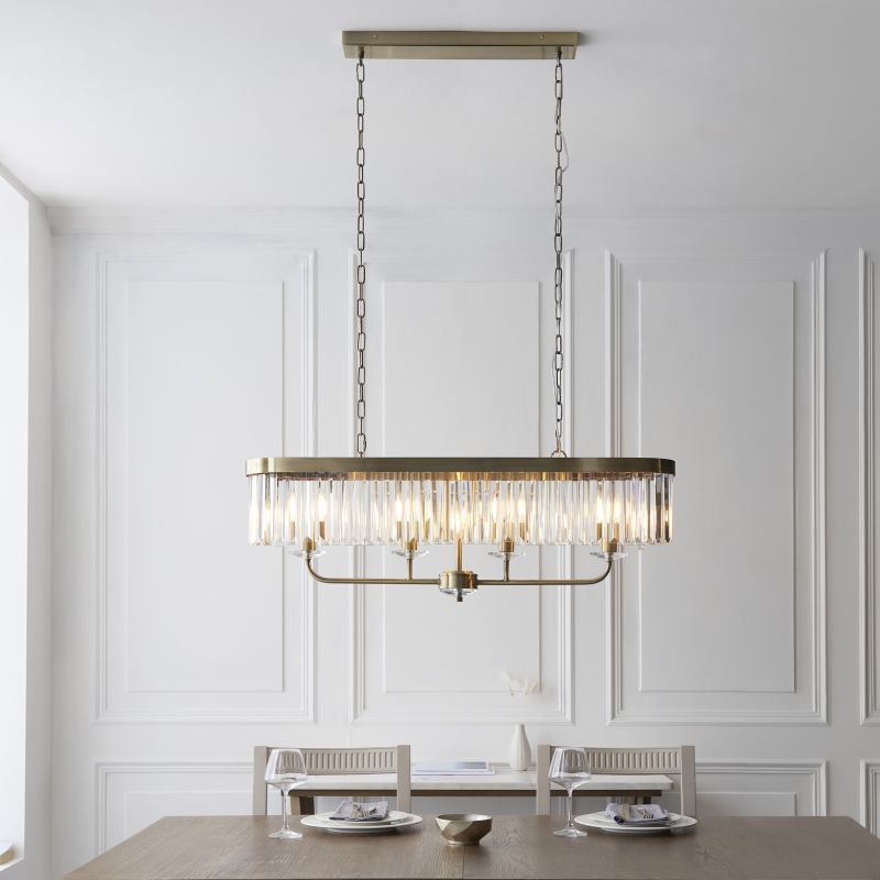 Ambience-110539 - Mephisto - Antique Brass 4 Light over Island Fitting with Clear Crystal