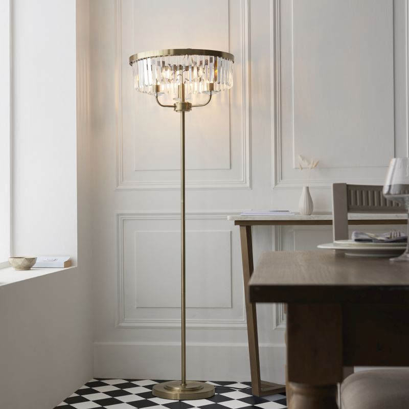 Ambience-110644 - Mephisto - Antique Brass 3 Light Floor Lamp with Clear Crystal