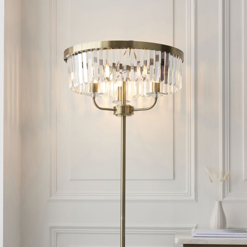 Ambience-110644 - Mephisto - Antique Brass 3 Light Floor Lamp with Clear Crystal