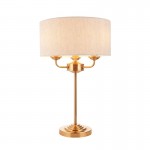 Highclere - Vintage Brass 3 Light Table Lamp with Natural Linen Shade Highclere - Vintage Brass 3 Light Table Lamp with Natural Linen Shade