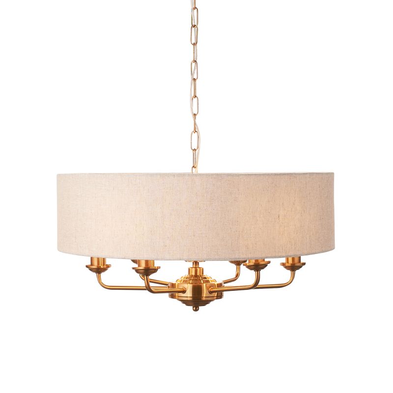 Endon-110722 - Highclere - Vintage Brass 6 Light Pendant with Natural Linen Shade