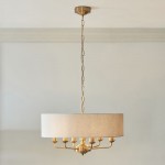 Highclere - Vintage Brass 6 Light Pendant with Natural Linen Shade Highclere - Vintage Brass 6 Light Pendant with Natural Linen Shade