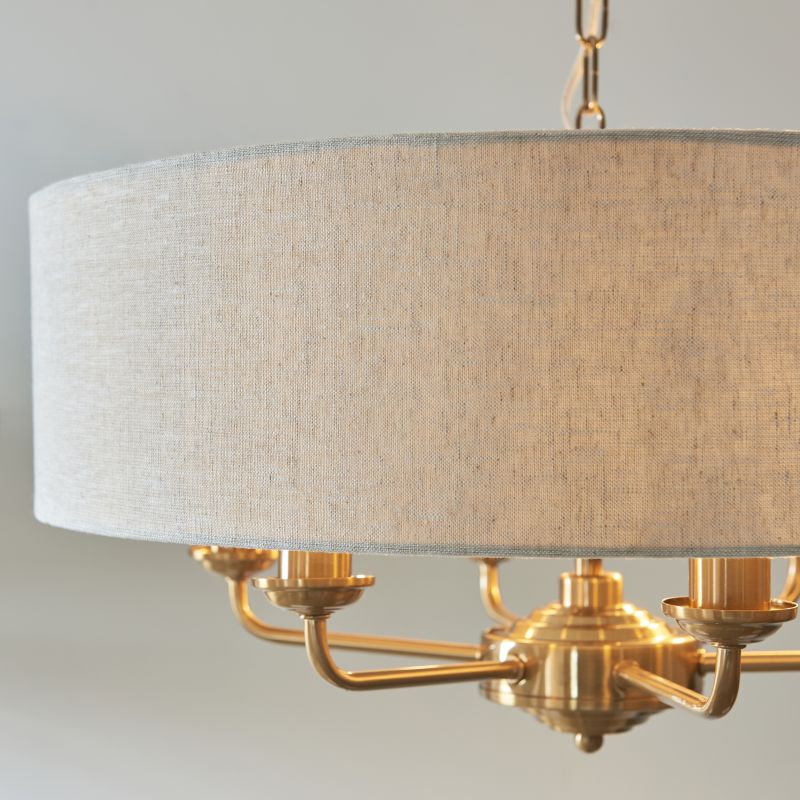 Endon-110722 - Highclere - Vintage Brass 6 Light Pendant with Natural Linen Shade