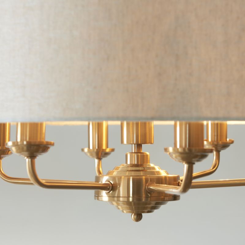 Endon-110722 - Highclere - Vintage Brass 6 Light Pendant with Natural Linen Shade