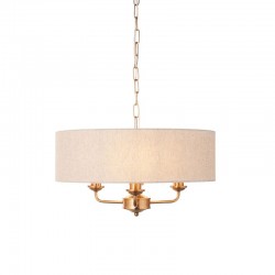 Highclere - Vintage Brass 3 Light Pendant with Natural Linen Shade Highclere - Vintage Brass 3 Light Pendant with Natural Linen Shade