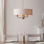 Highclere - Vintage Brass 3 Light Pendant with Natural Linen Shade Highclere - Vintage Brass 3 Light Pendant with Natural Linen Shade