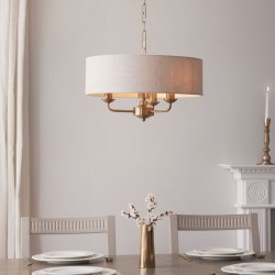 Highclere - Vintage Brass 3 Light Pendant with Natural Linen Shade Highclere - Vintage Brass 3 Light Pendant with Natural Linen Shade