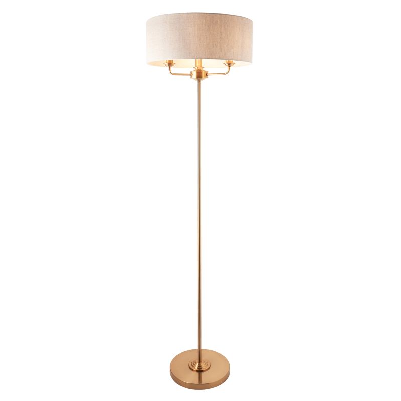 Endon-110724 - Highclere - Vintage Brass 3 Light Floor Lamp with Natural Linen Shade