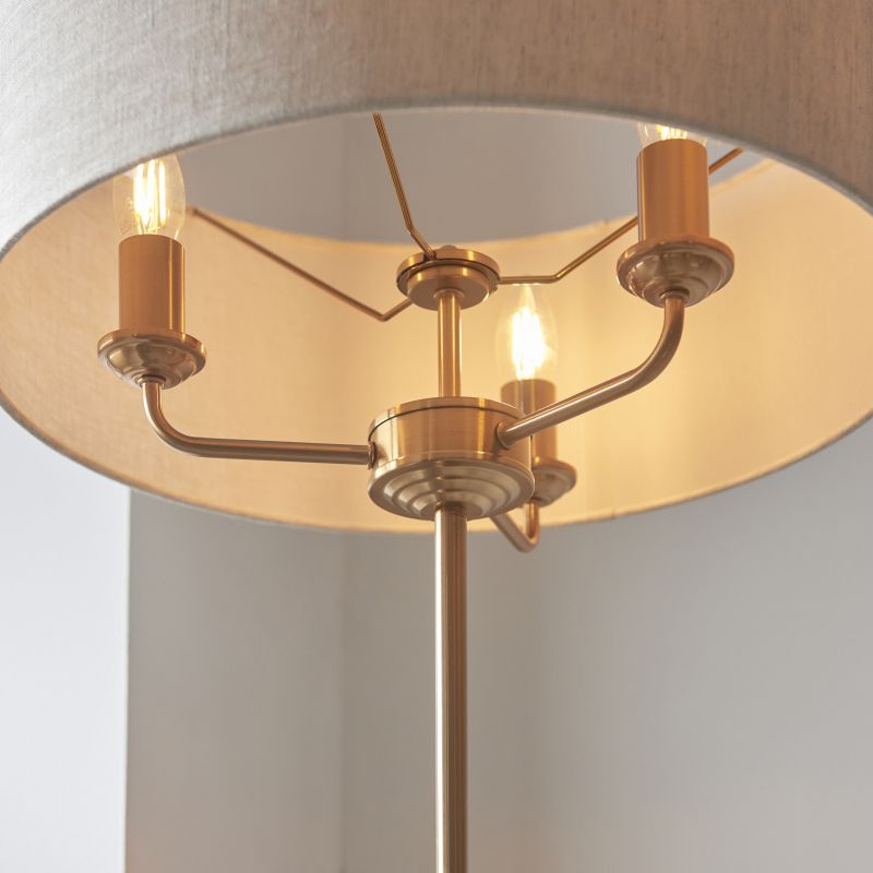 Endon-110724 - Highclere - Vintage Brass 3 Light Floor Lamp with Natural Linen Shade