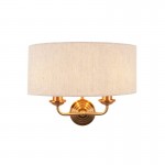 Highclere - Vintage Brass 2 Light Wall Lamp with Natural Linen Shade Highclere - Vintage Brass 2 Light Wall Lamp with Natural Linen Shade