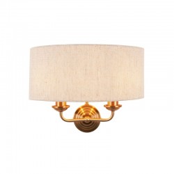 Highclere - Vintage Brass 2 Light Wall Lamp with Natural Linen Shade