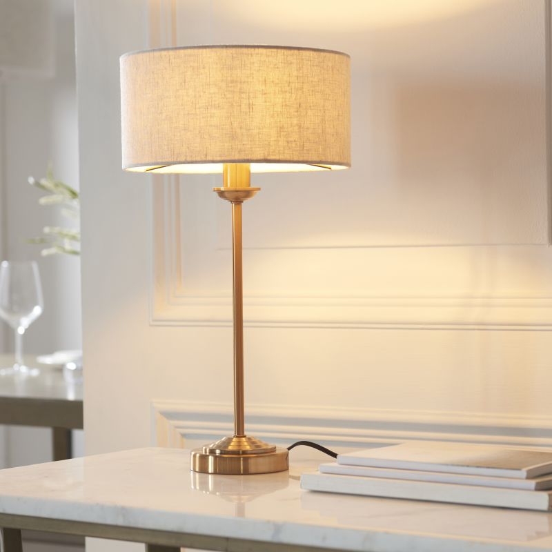 Endon-110728 - Highclere - Vintage Brass Table Lamp with Natural Linen Shade