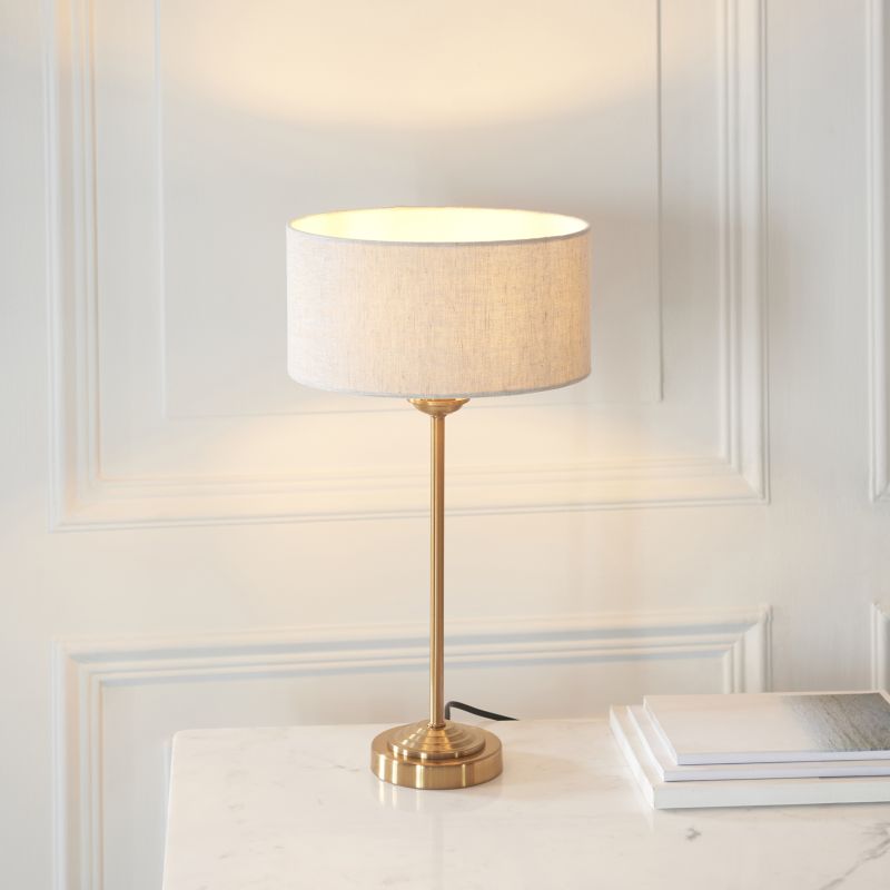 Endon-110728 - Highclere - Vintage Brass Table Lamp with Natural Linen Shade