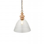 Cotswold - Wooden & Aged Brass Pendant with Clear Glass Cotswold - Wooden & Aged Brass Pendant with Clear Glass