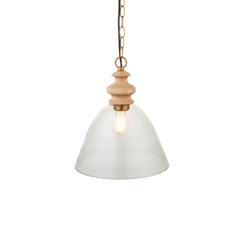 Endon-110825 - Cotswold - Wooden & Aged Brass Pendant with Clear Glass