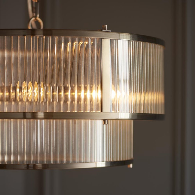 Endon-110944 - Ridgeton - Antique Brass 5 Light Pendant with Ribbed Glass