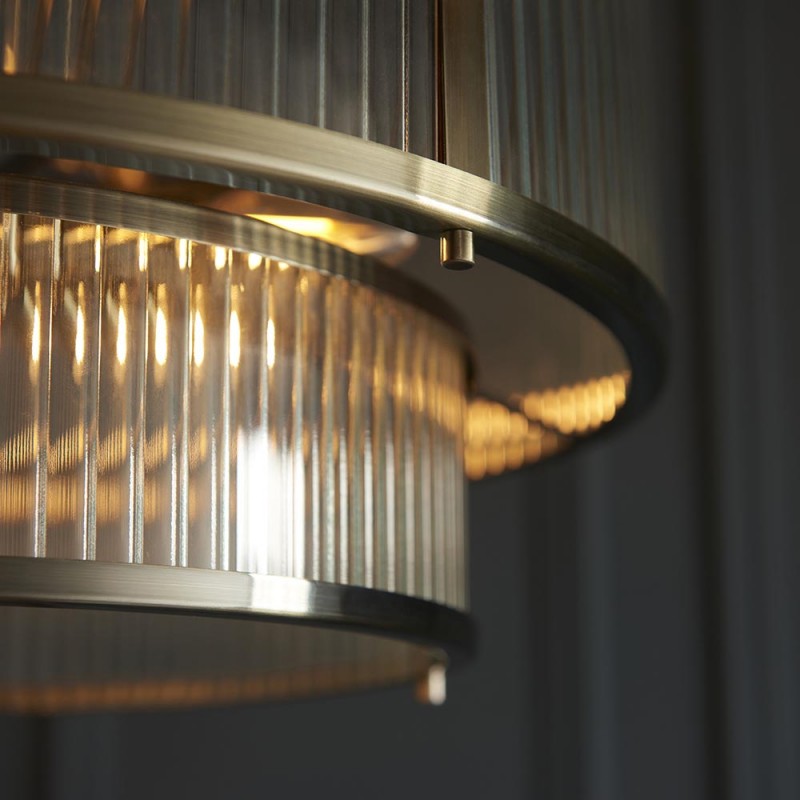 Endon-110944 - Ridgeton - Antique Brass 5 Light Pendant with Ribbed Glass