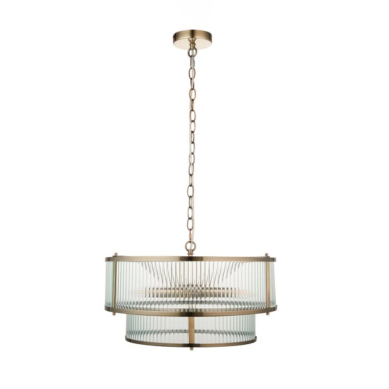 Endon-110944 - Ridgeton - Antique Brass 5 Light Pendant with Ribbed Glass