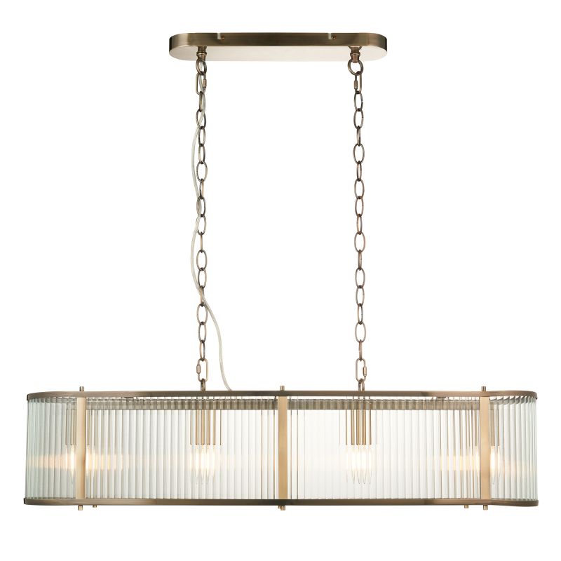 Endon-110945 - Ridgeton - Antique Brass 4 Light over Island Fitting with Ribbed Glass