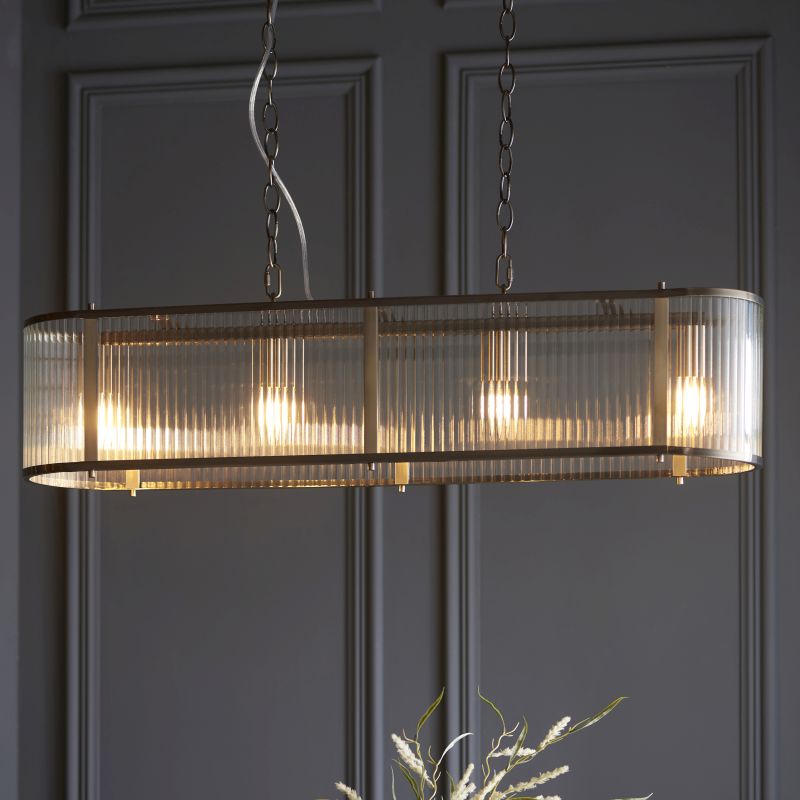 Endon-110945 - Ridgeton - Antique Brass 4 Light over Island Fitting with Ribbed Glass