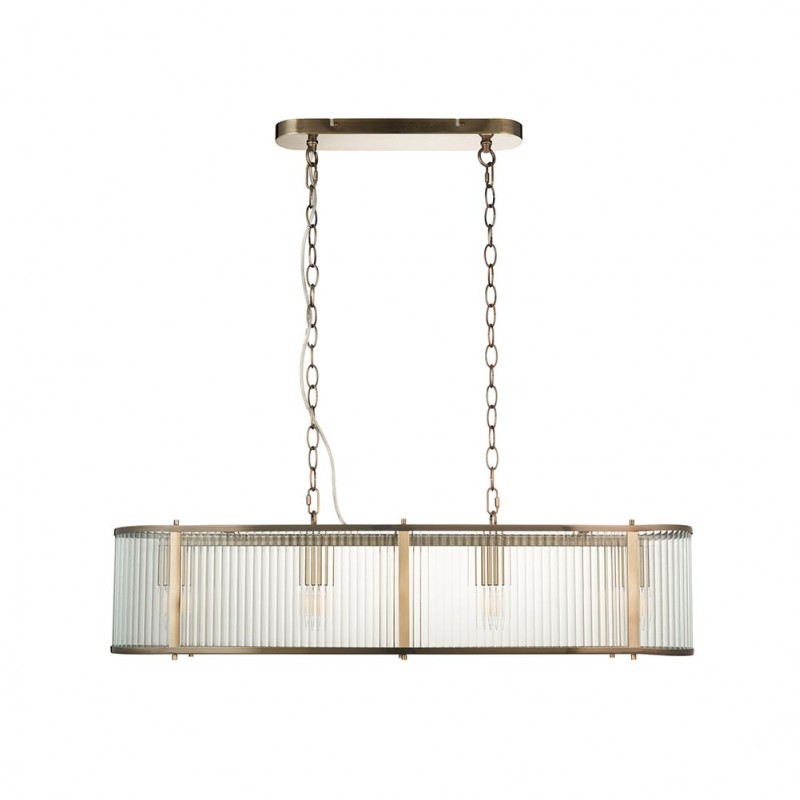 Endon-110945 - Ridgeton - Antique Brass 4 Light over Island Fitting with Ribbed Glass